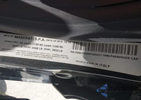 2017 Maserati Ghibli z USA, uszkodzony, nr VIN ZAM57XSA9H1225311